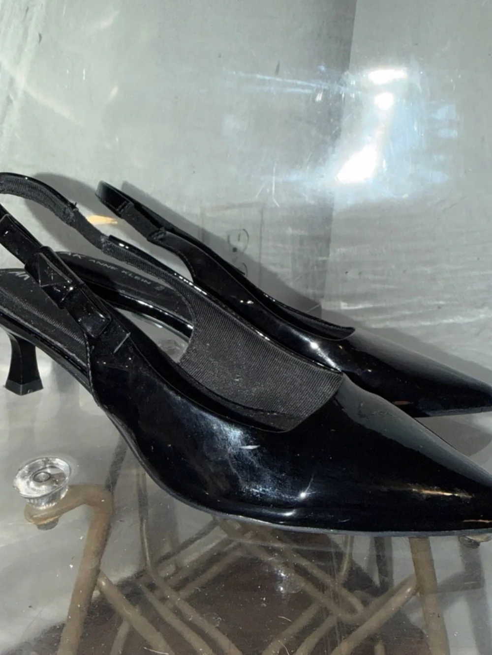 Anne Klein Black Patent Slingback Pointed-Toe Pumps